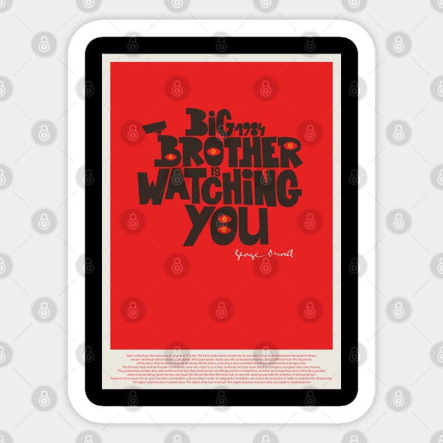 Orwellian Tribute - „Big Brother is Watching You“ - Dystopian Art Poster in Classic Colors Sticker by Boogosh